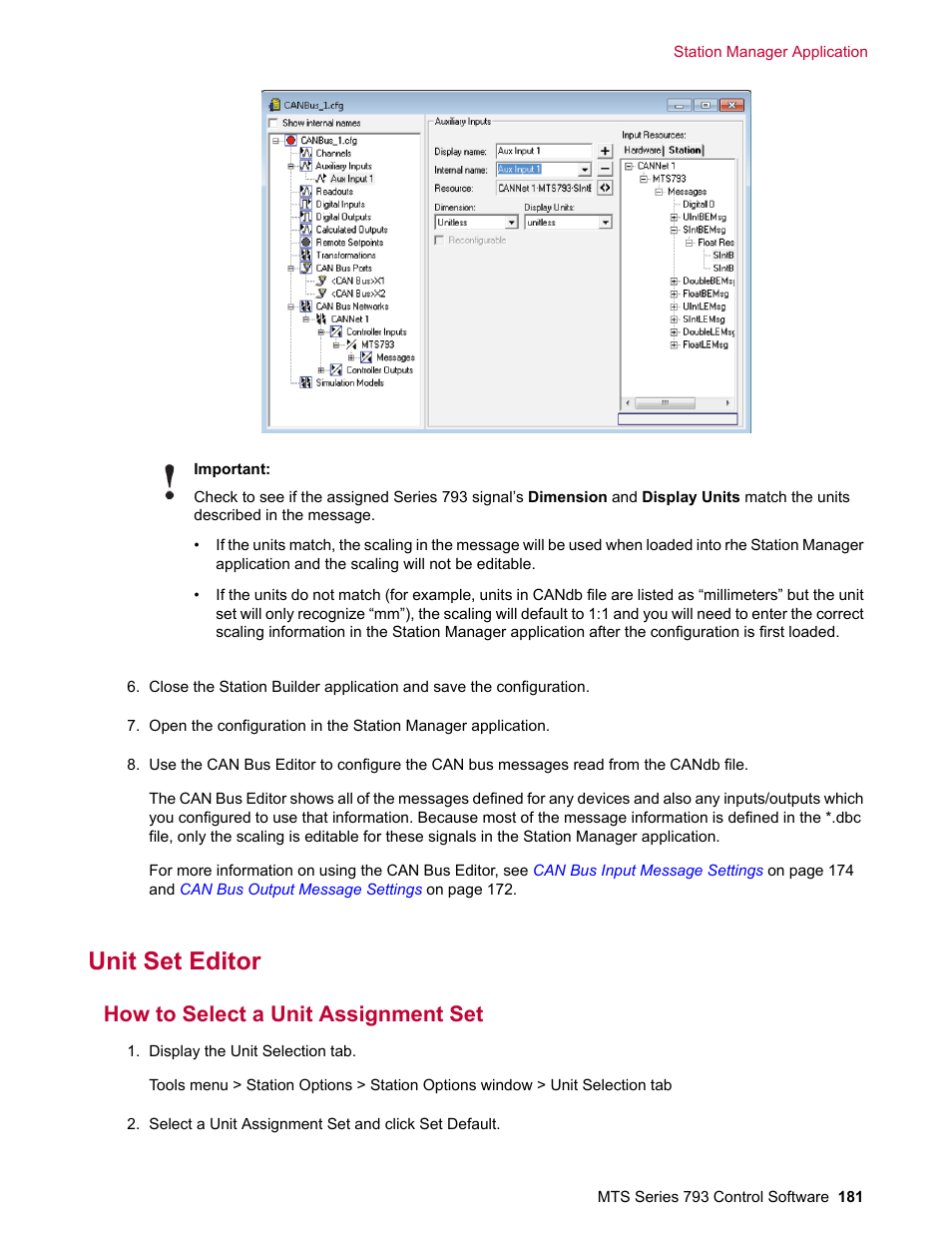 Unit set editor, How to select a unit assignment set | MTS Series 793 User Manual | Page 181 / 490