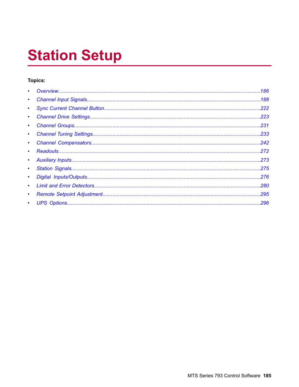 Station setup | MTS Series 793 User Manual | Page 185 / 490