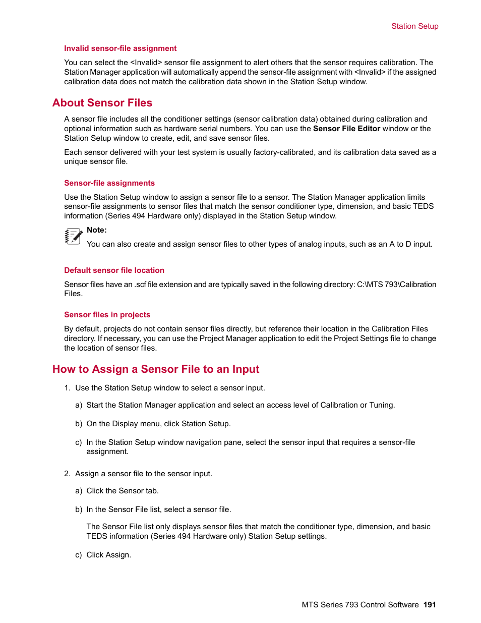 About sensor files, How to assign a sensor file to an input | MTS Series 793 User Manual | Page 191 / 490