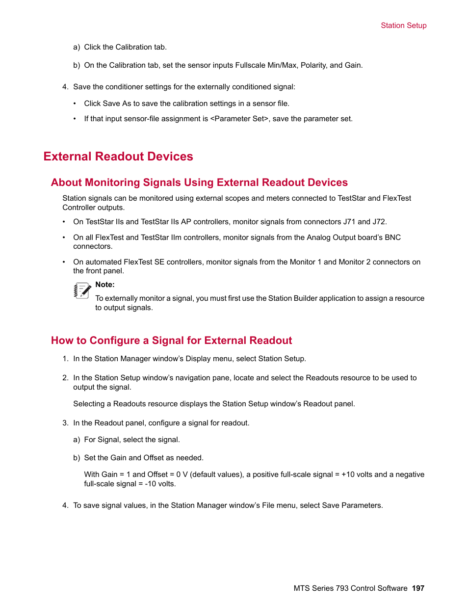 External readout devices, How to configure a signal for external readout | MTS Series 793 User Manual | Page 197 / 490