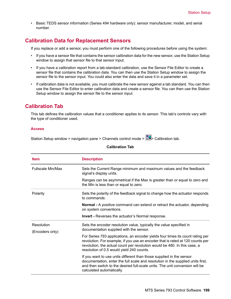 Calibration data for replacement sensors, Calibration tab | MTS Series 793 User Manual | Page 199 / 490