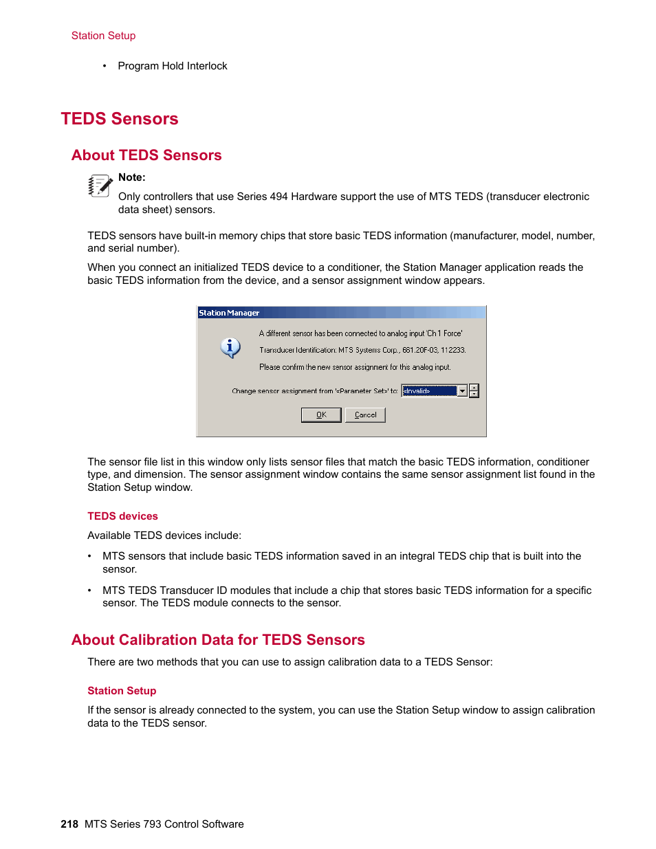 Teds sensors, About teds sensors, About calibration data for teds sensors | MTS Series 793 User Manual | Page 218 / 490