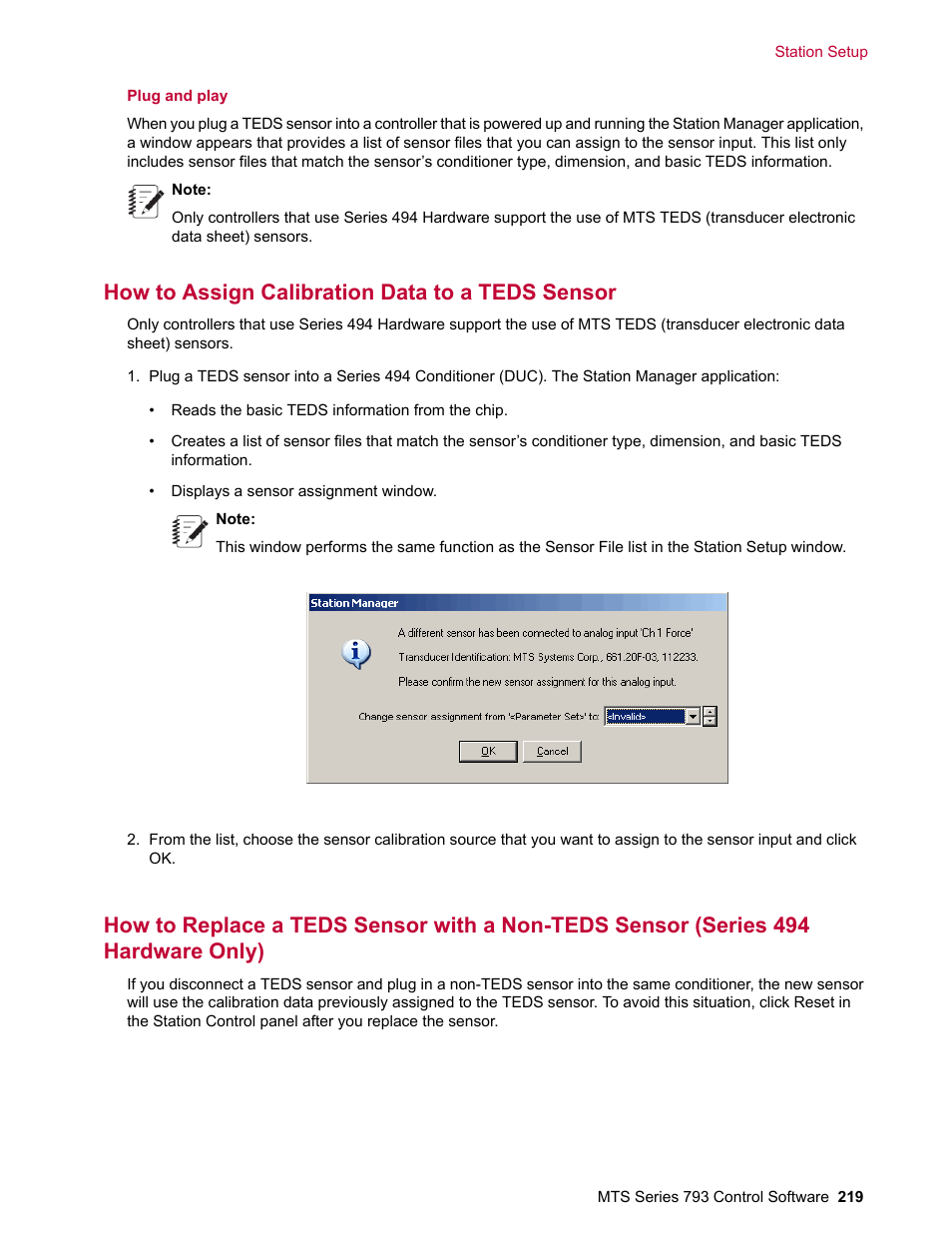 How to assign calibration data to a teds sensor | MTS Series 793 User Manual | Page 219 / 490