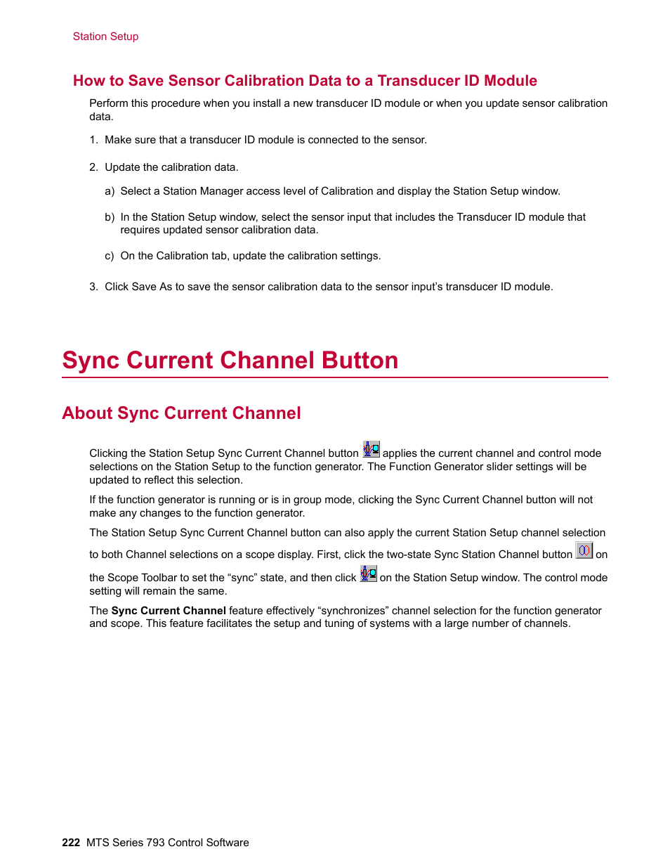 Sync current channel button, About sync current channel | MTS Series 793 User Manual | Page 222 / 490