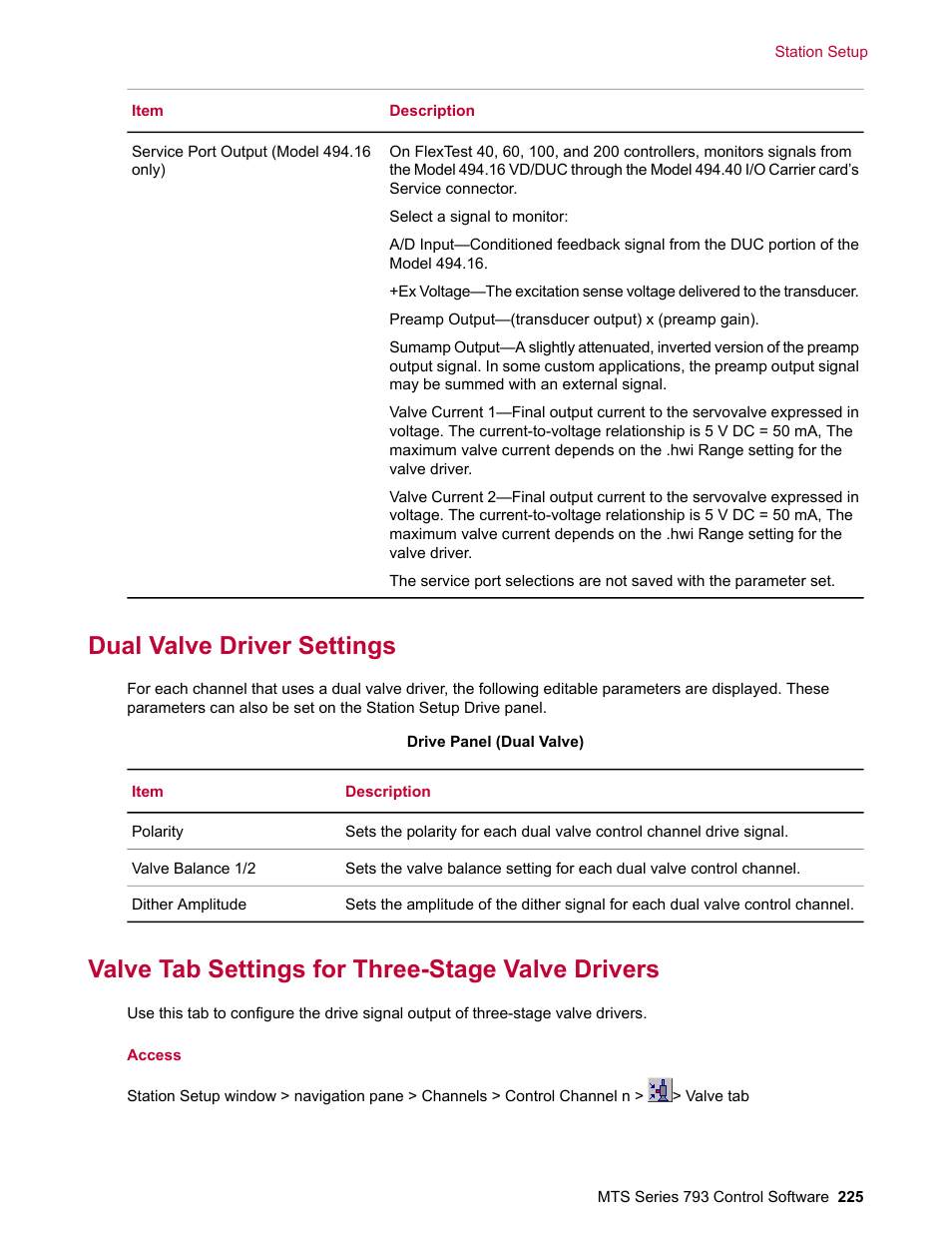 Dual valve driver settings, Valve tab settings for three-stage valve drivers | MTS Series 793 User Manual | Page 225 / 490