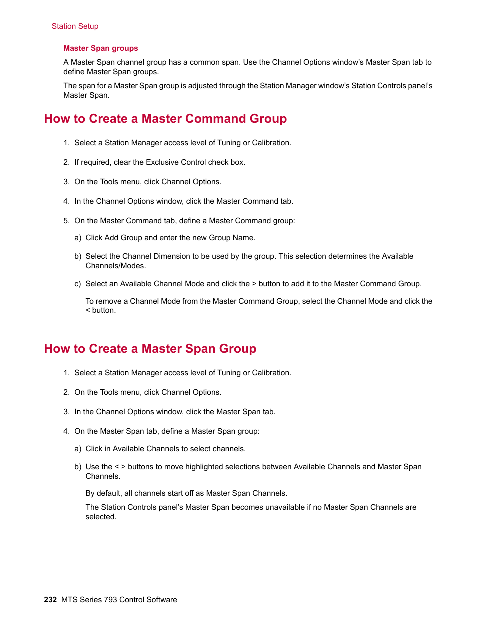 How to create a master command group, How to create a master span group | MTS Series 793 User Manual | Page 232 / 490