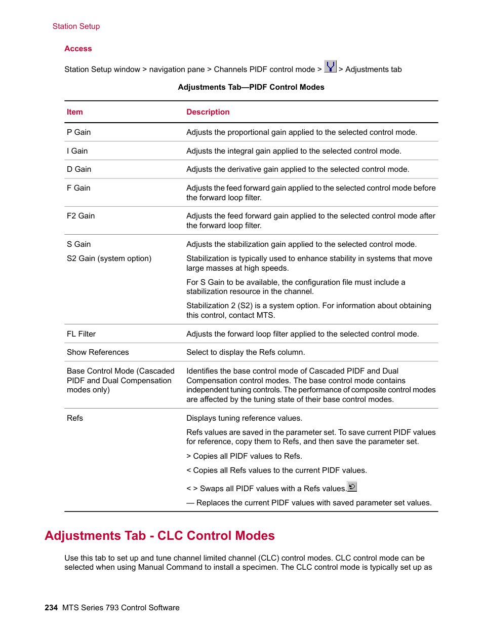 Adjustments tab - clc control modes | MTS Series 793 User Manual | Page 234 / 490