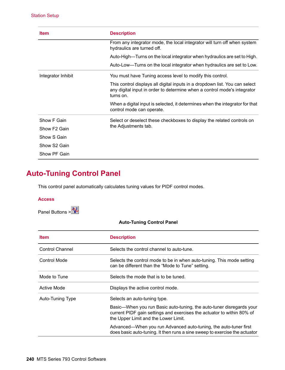 Auto-tuning control panel | MTS Series 793 User Manual | Page 240 / 490