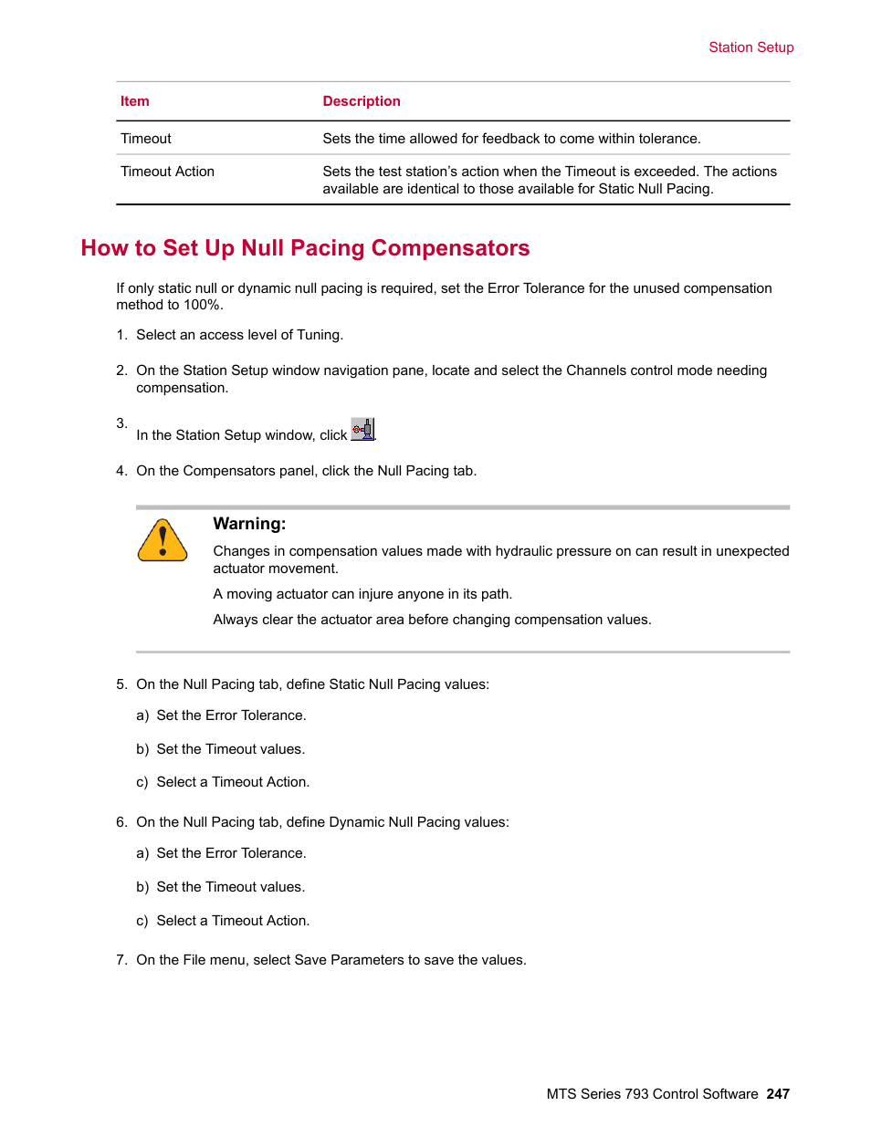 How to set up null pacing compensators | MTS Series 793 User Manual | Page 247 / 490