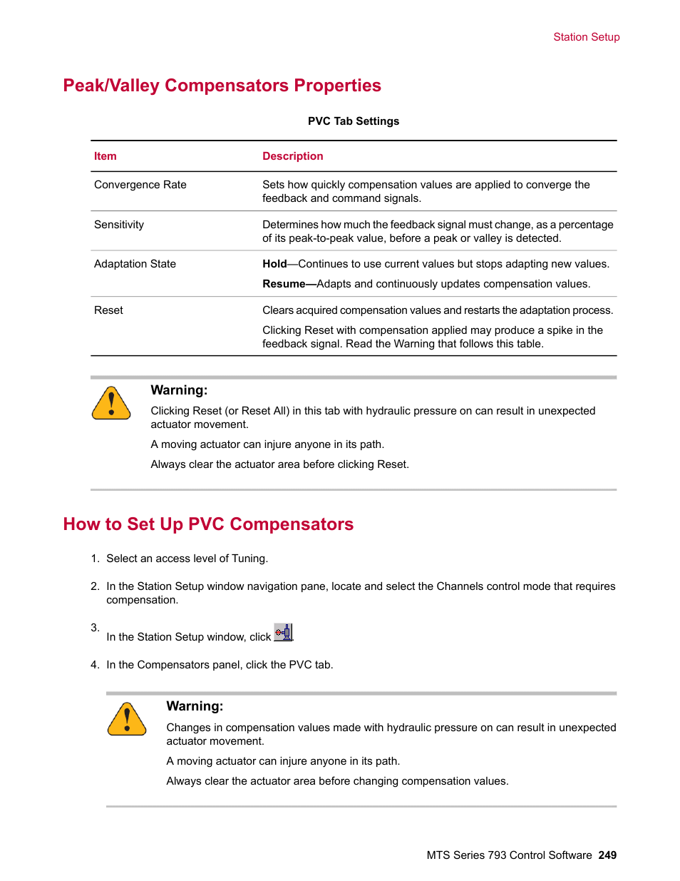 Peak/valley compensators properties, How to set up pvc compensators | MTS Series 793 User Manual | Page 249 / 490