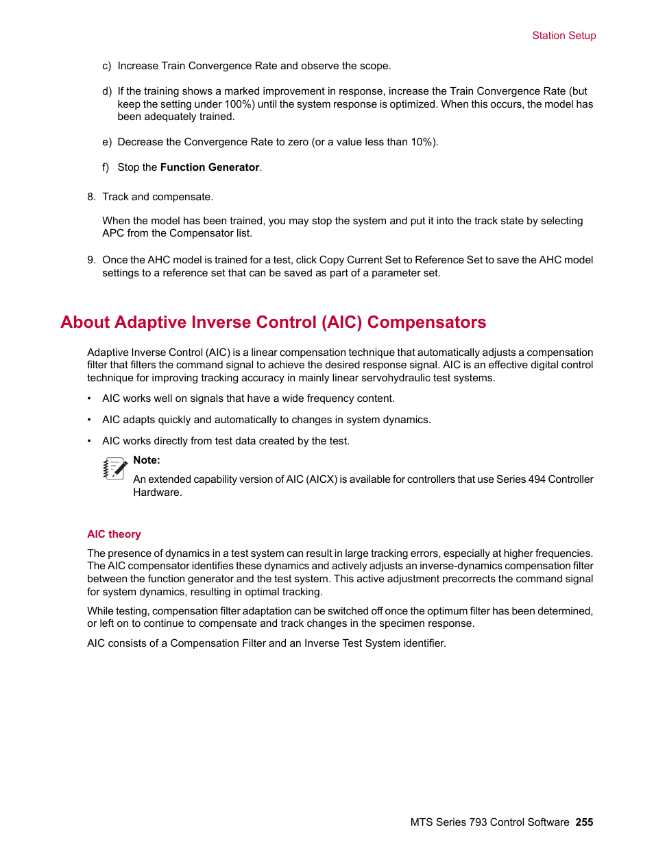 About adaptive inverse control (aic) compensators | MTS Series 793 User Manual | Page 255 / 490