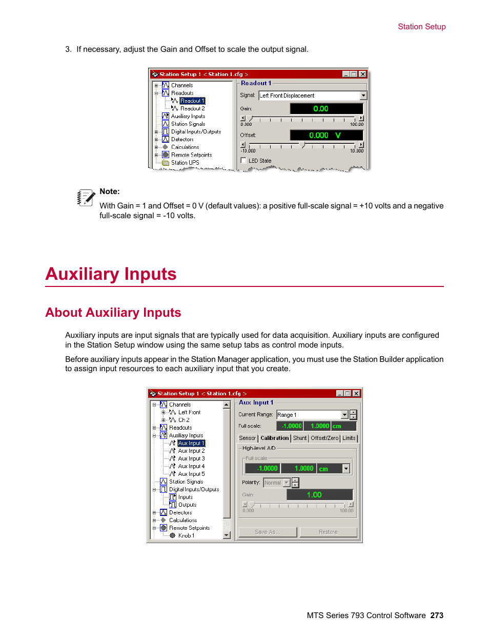 Auxiliary inputs, About auxiliary inputs | MTS Series 793 User Manual | Page 273 / 490