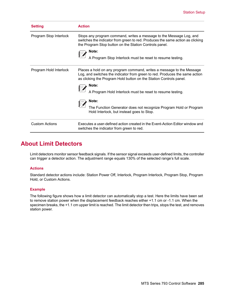 About limit detectors | MTS Series 793 User Manual | Page 285 / 490