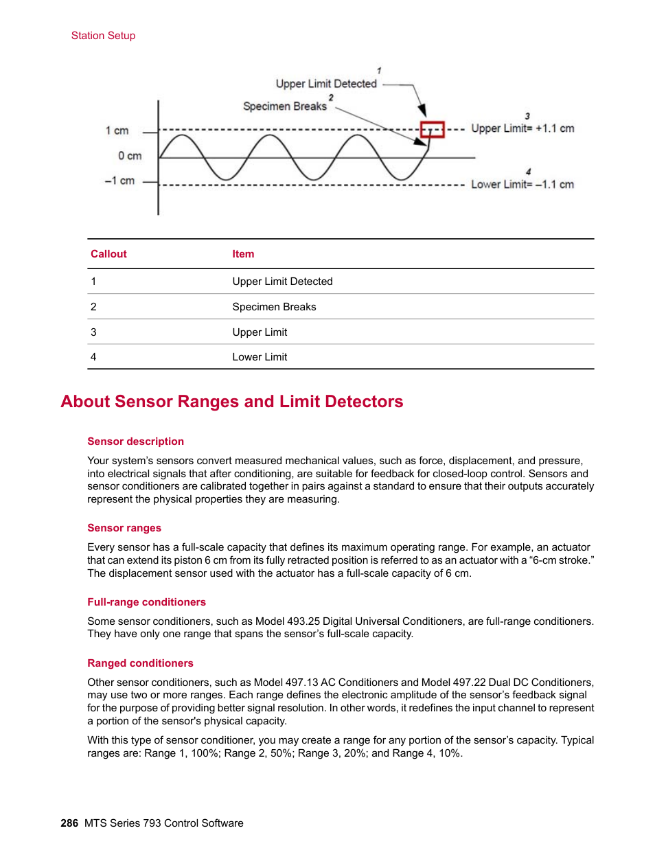 About sensor ranges and limit detectors | MTS Series 793 User Manual | Page 286 / 490