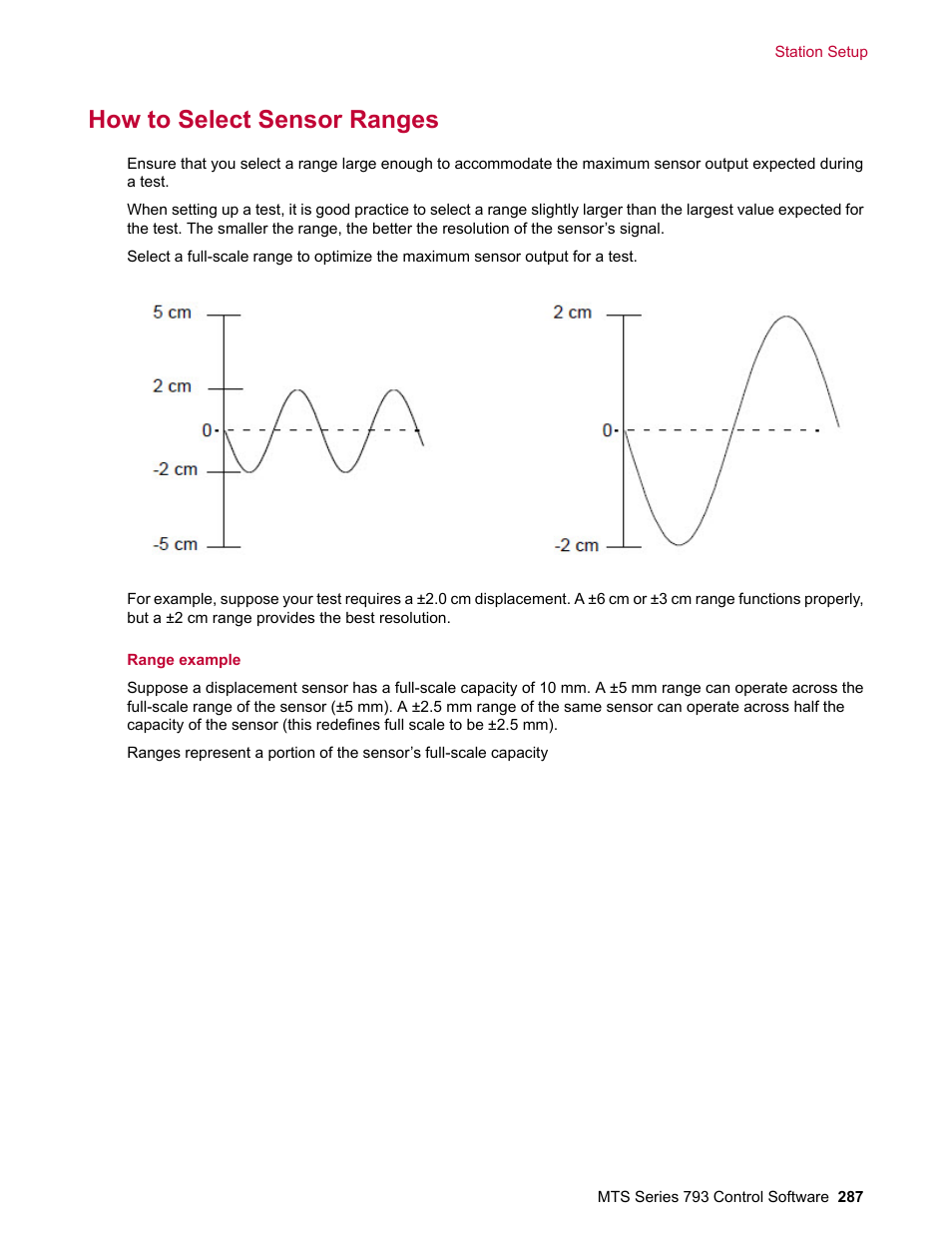 How to select sensor ranges | MTS Series 793 User Manual | Page 287 / 490