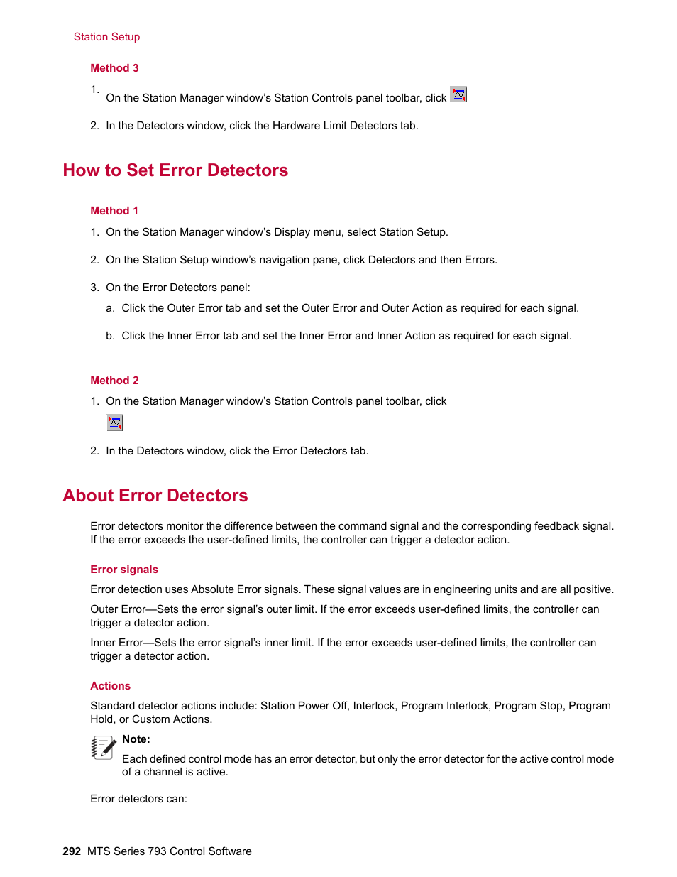 How to set error detectors, About error detectors | MTS Series 793 User Manual | Page 292 / 490