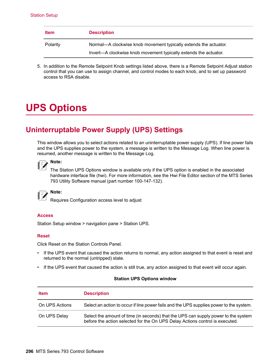 Ups options, Uninterruptable power supply (ups) settings | MTS Series 793 User Manual | Page 296 / 490