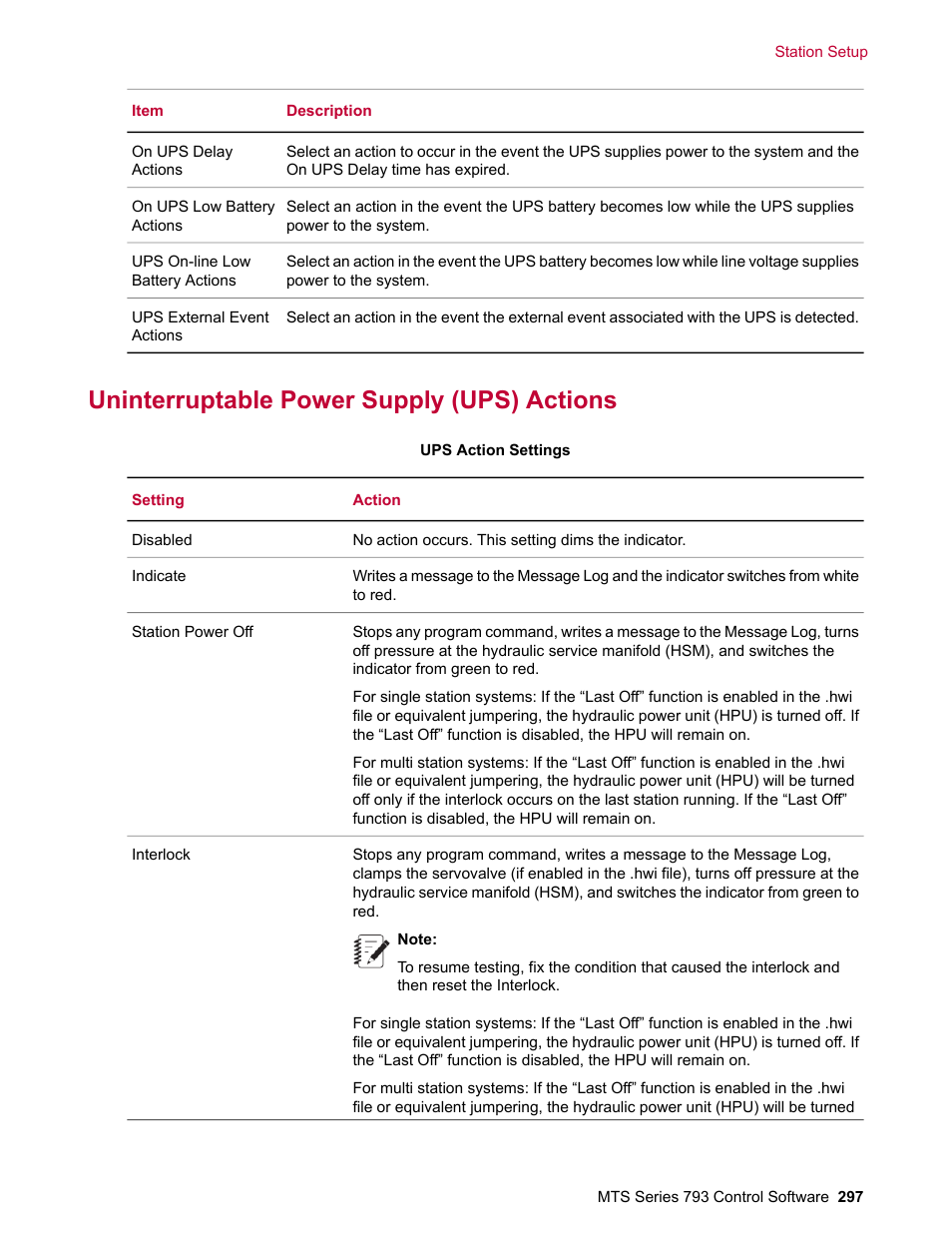 Uninterruptable power supply (ups) actions | MTS Series 793 User Manual | Page 297 / 490