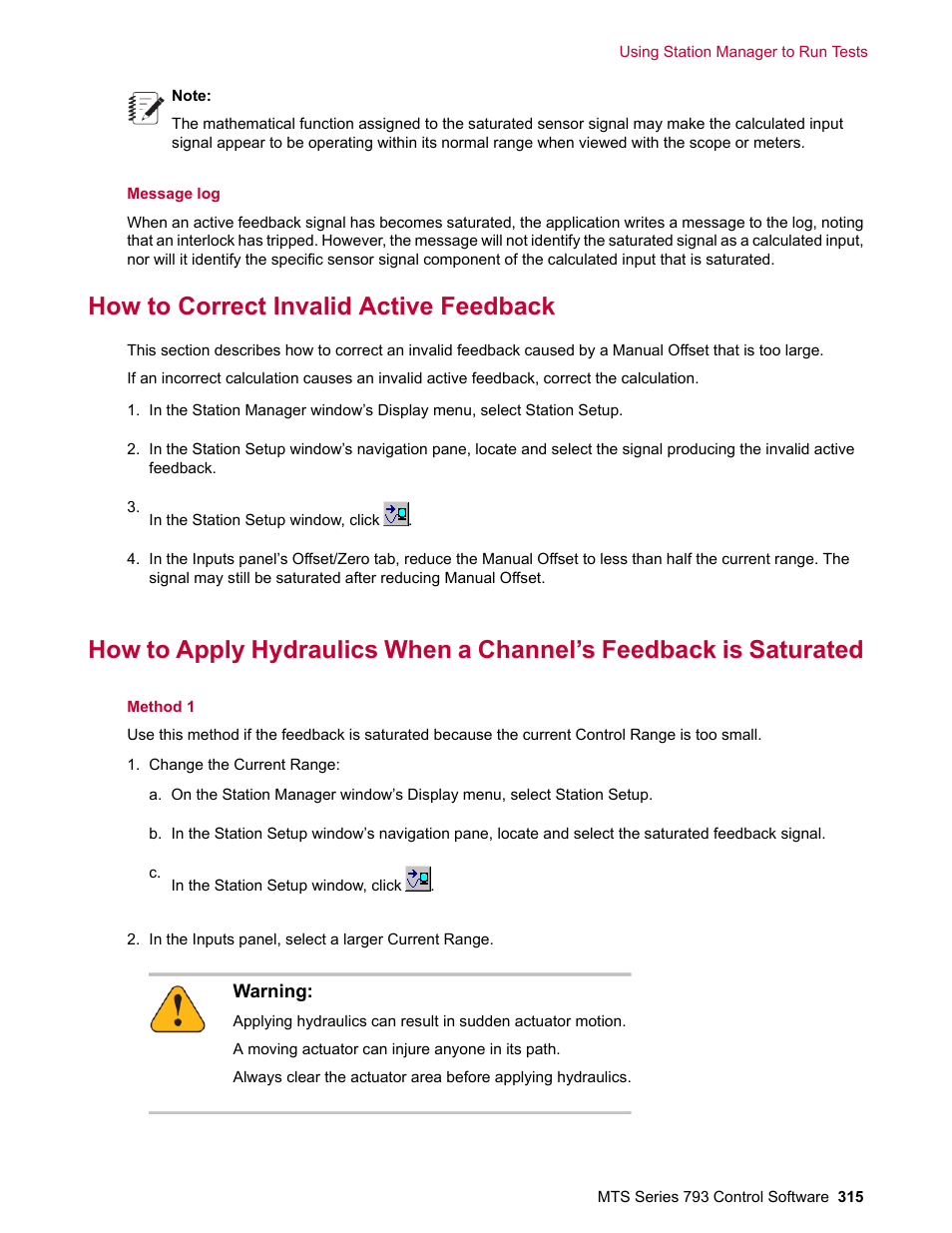 How to correct invalid active feedback | MTS Series 793 User Manual | Page 315 / 490