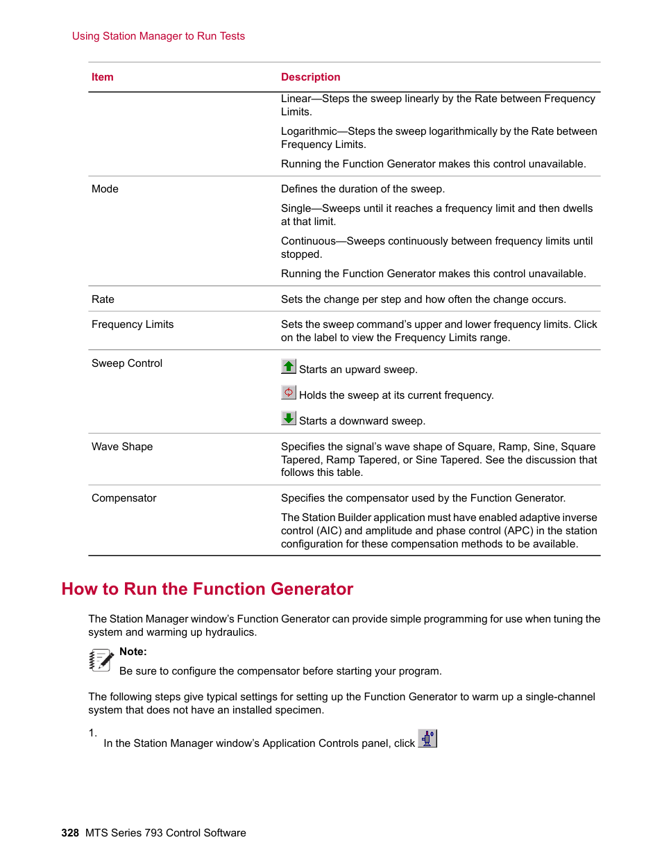 How to run the function generator | MTS Series 793 User Manual | Page 328 / 490