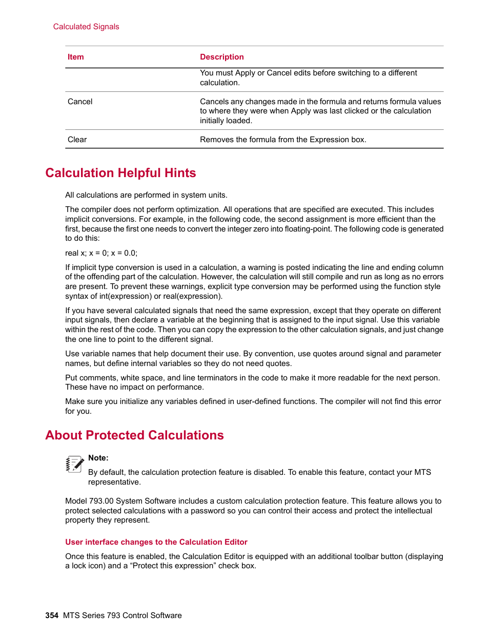 Calculation helpful hints, About protected calculations | MTS Series 793 User Manual | Page 354 / 490