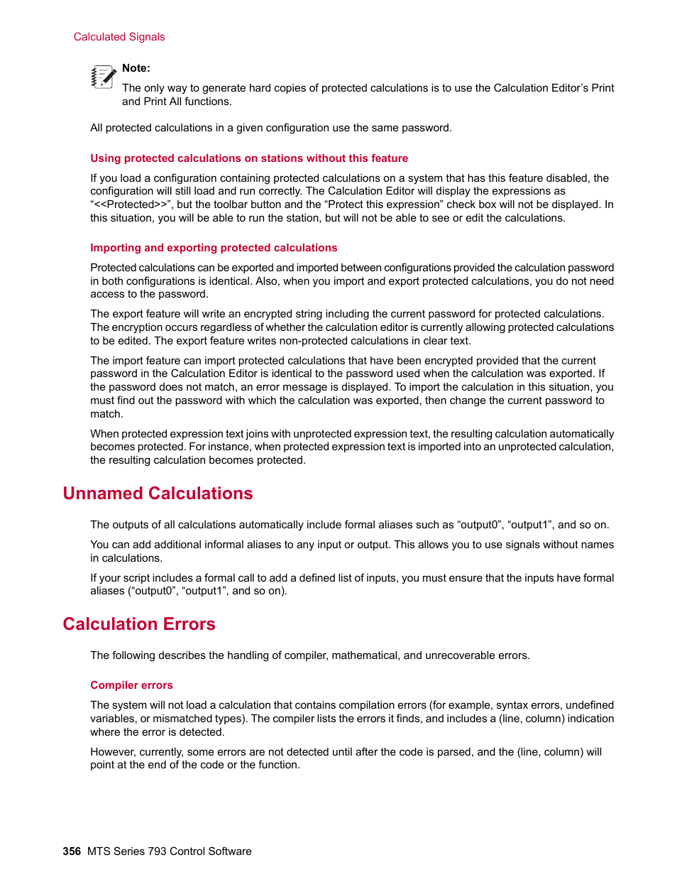 Unnamed calculations, Calculation errors | MTS Series 793 User Manual | Page 356 / 490