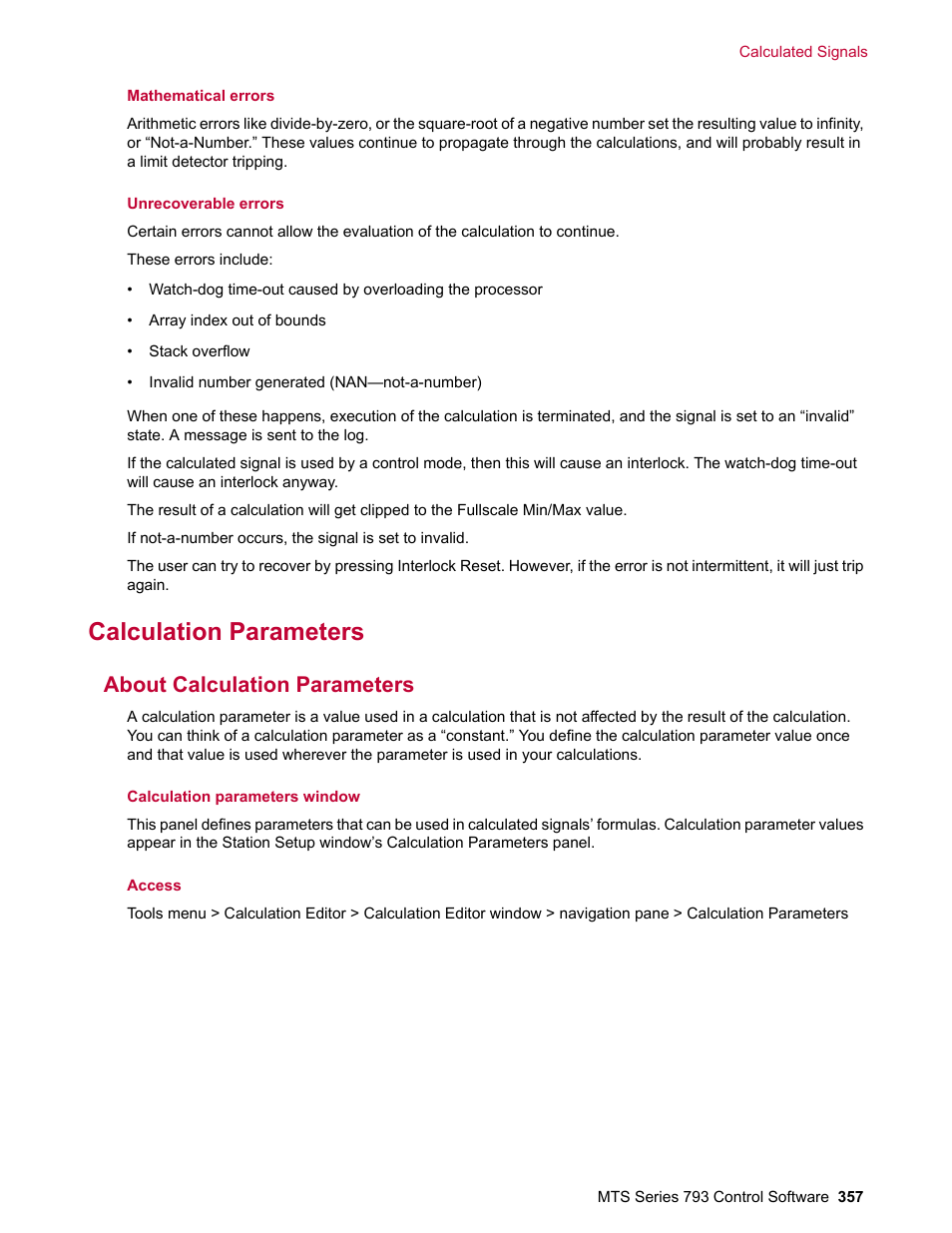 Calculation parameters, About calculation parameters | MTS Series 793 User Manual | Page 357 / 490