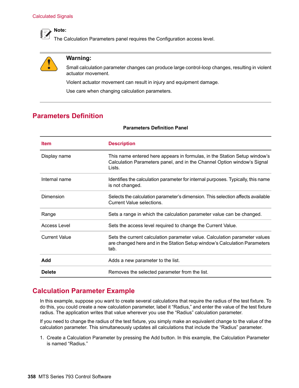 Parameters definition, Calculation parameter example | MTS Series 793 User Manual | Page 358 / 490