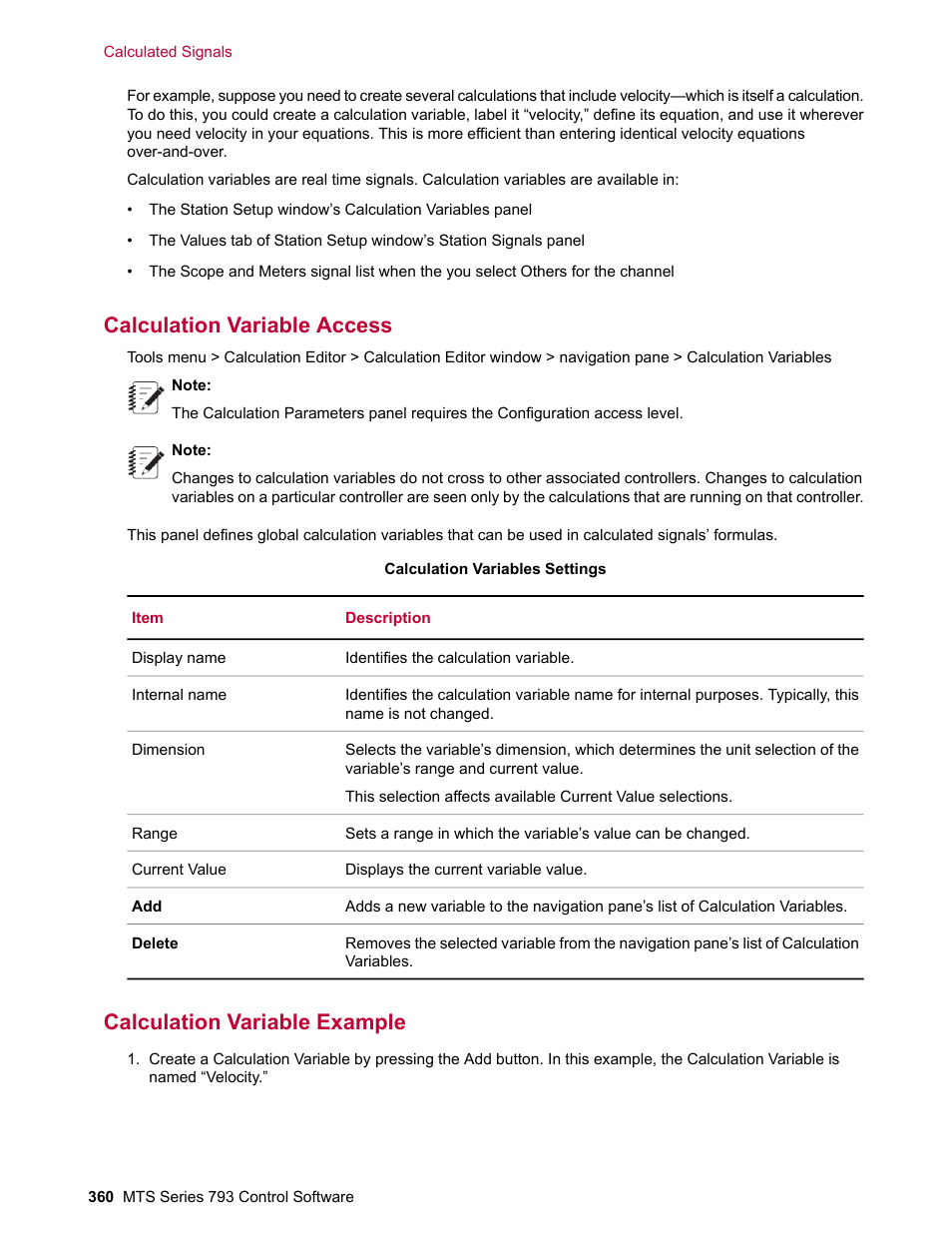 Calculation variable access, Calculation variable example | MTS Series 793 User Manual | Page 360 / 490