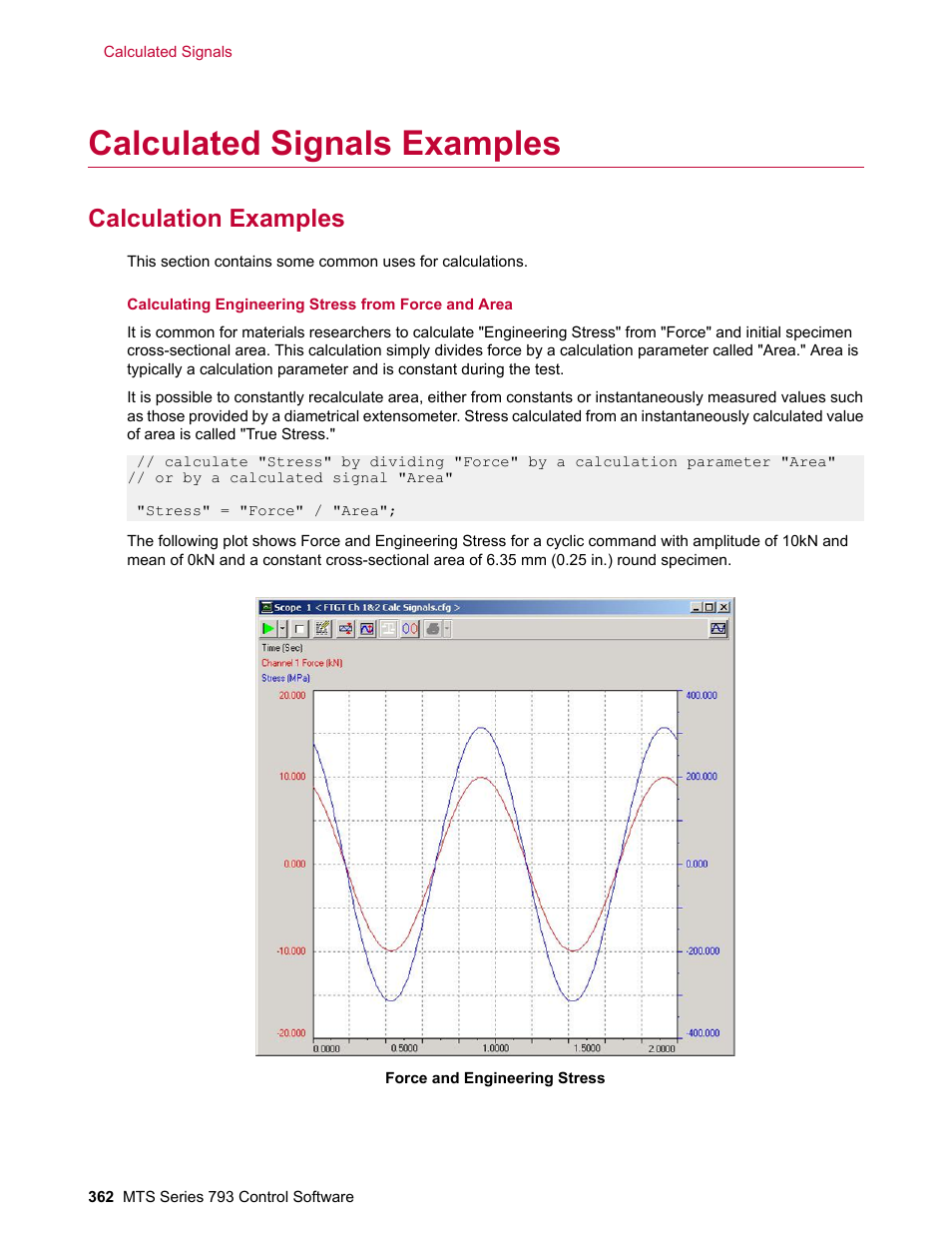 Calculated signals examples, Calculation examples | MTS Series 793 User Manual | Page 362 / 490