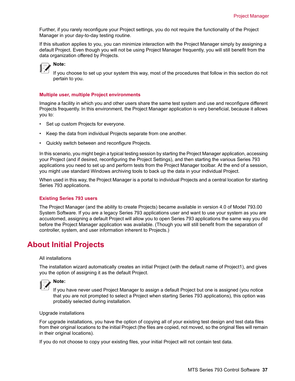 About initial projects | MTS Series 793 User Manual | Page 37 / 490