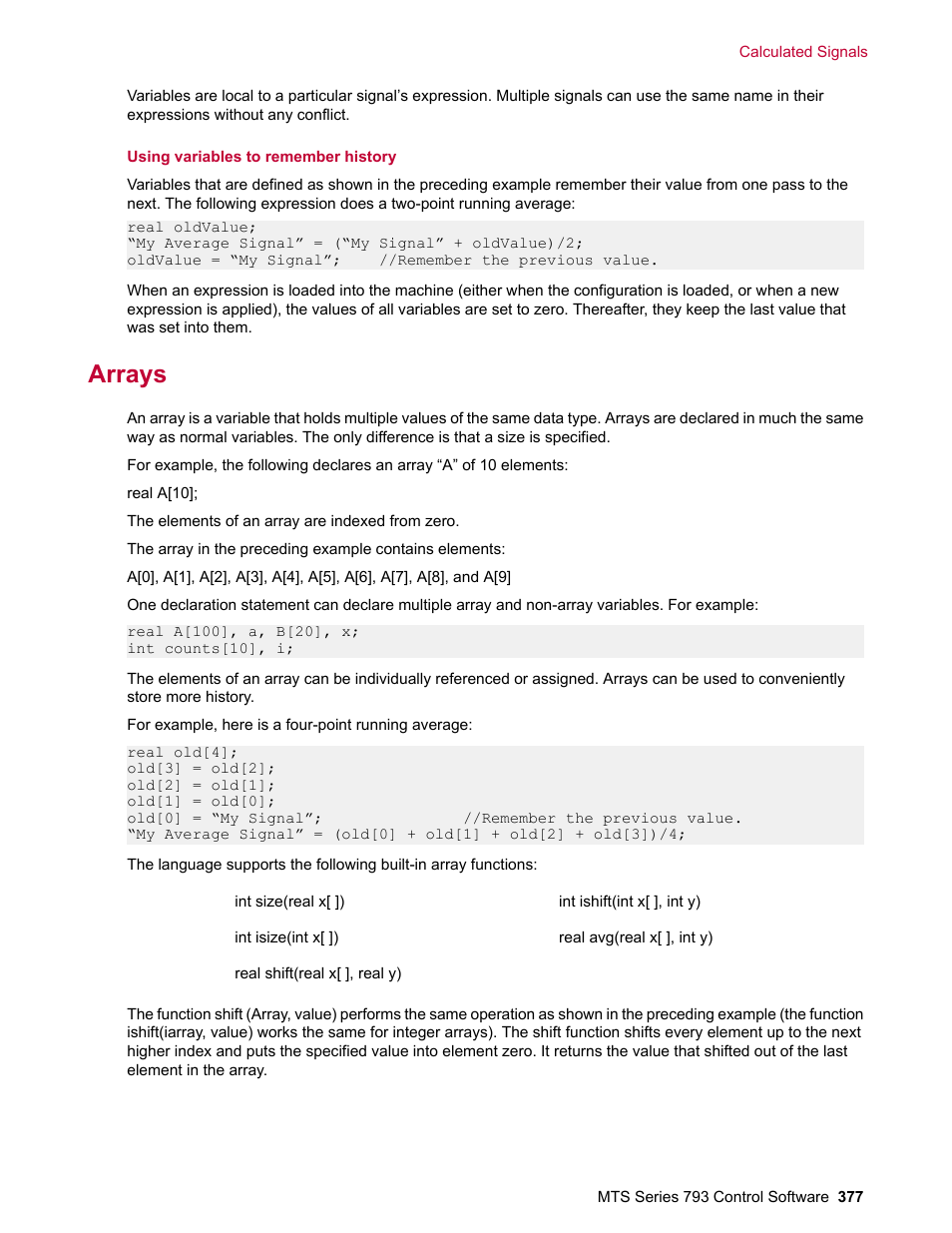 Arrays | MTS Series 793 User Manual | Page 377 / 490