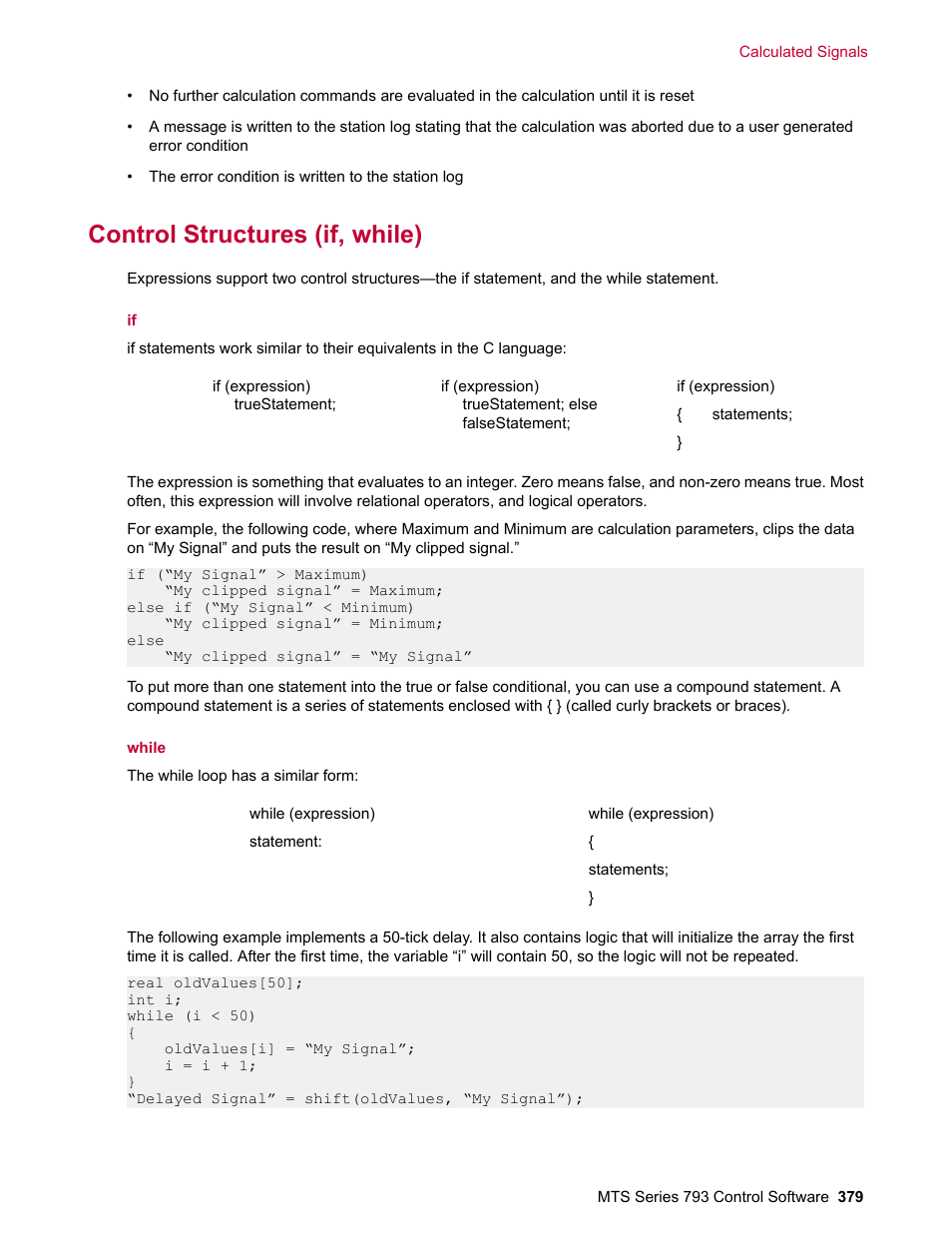 Control structures (if, while) | MTS Series 793 User Manual | Page 379 / 490