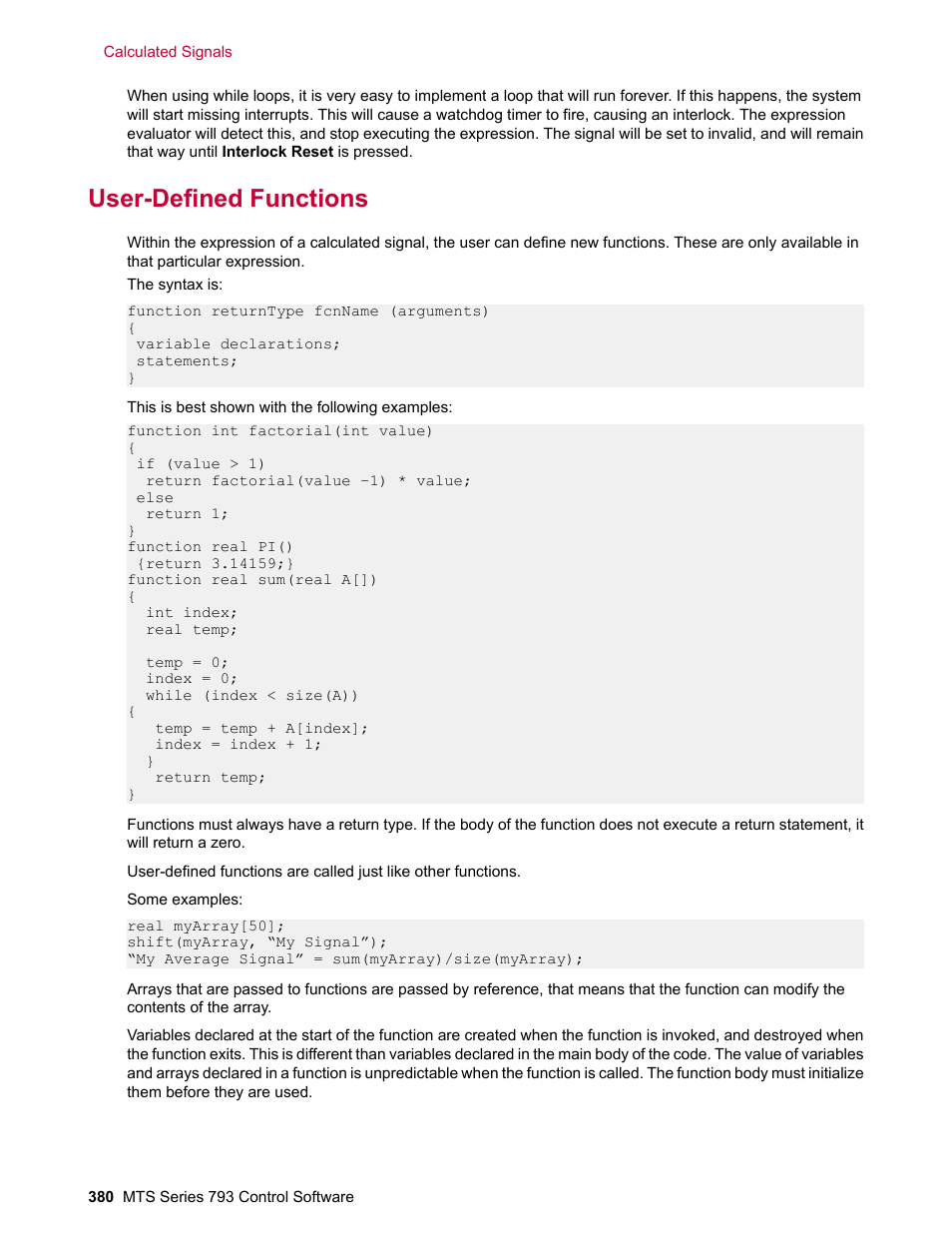 User-defined functions | MTS Series 793 User Manual | Page 380 / 490