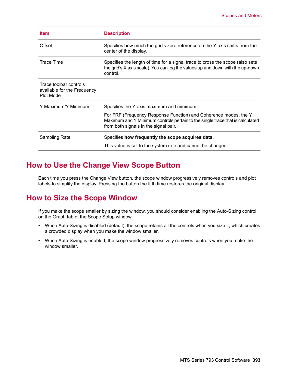 How to use the change view scope button, How to size the scope window | MTS Series 793 User Manual | Page 393 / 490