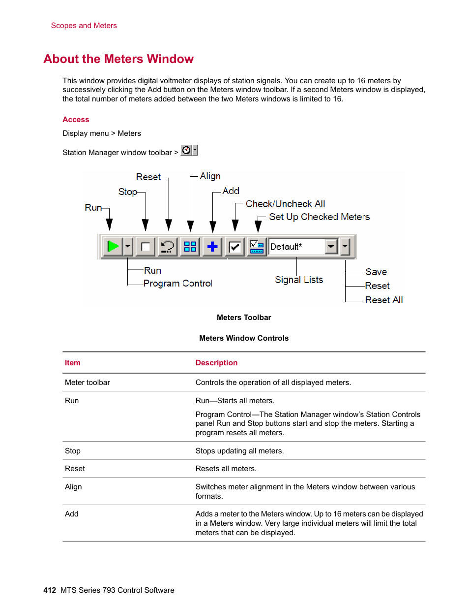 About the meters window | MTS Series 793 User Manual | Page 412 / 490