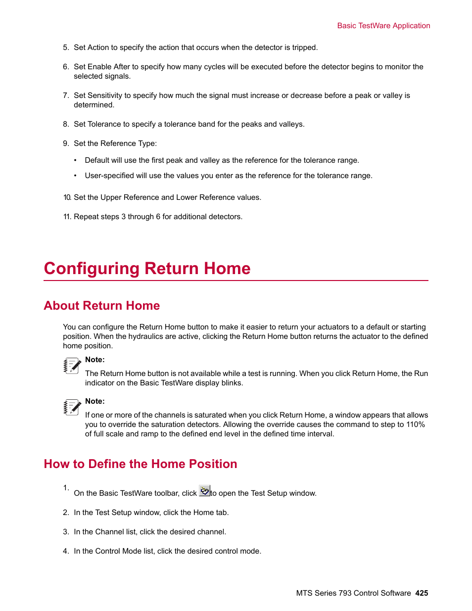 Configuring return home, About return home, How to define the home position | MTS Series 793 User Manual | Page 425 / 490