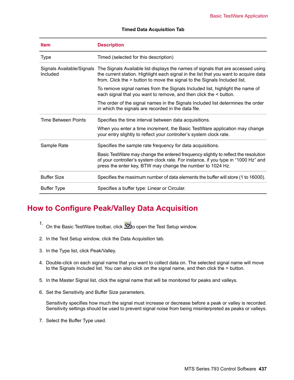 How to configure peak/valley data acquisition | MTS Series 793 User Manual | Page 437 / 490