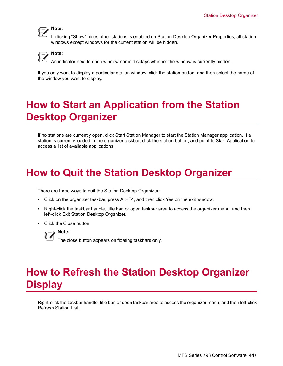 How to quit the station desktop organizer | MTS Series 793 User Manual | Page 447 / 490