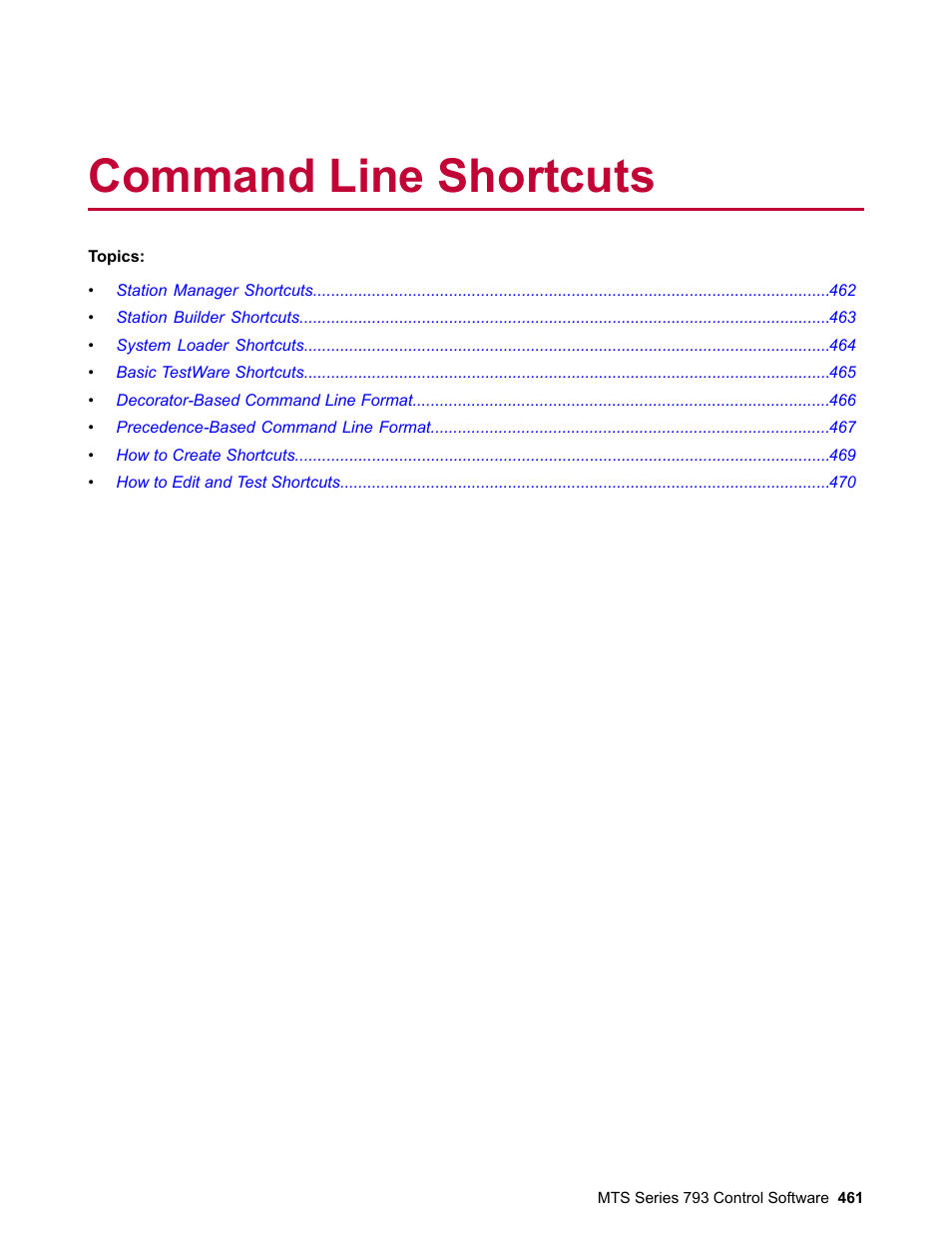 Command line shortcuts | MTS Series 793 User Manual | Page 461 / 490