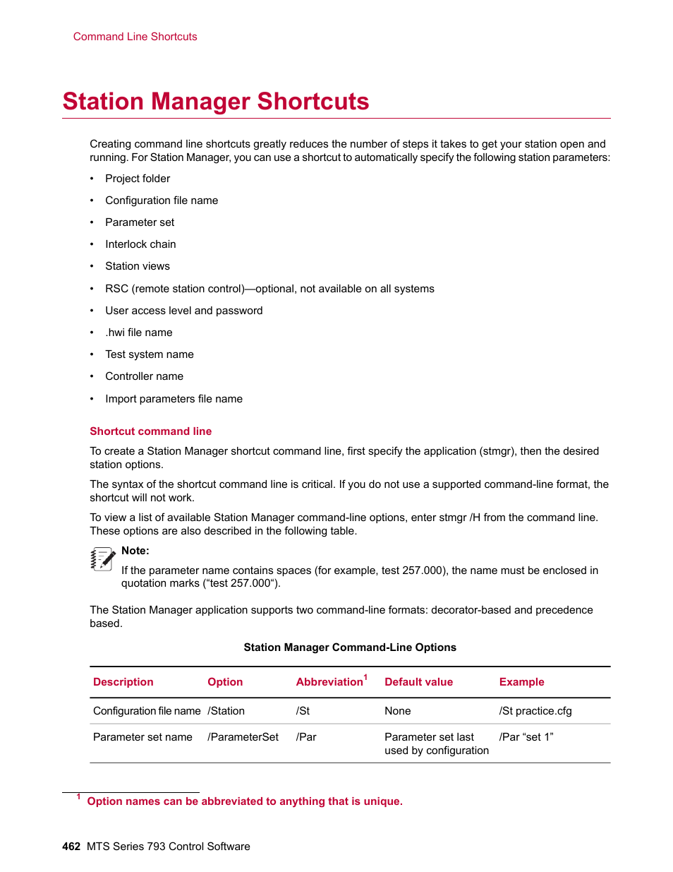 Station manager shortcuts | MTS Series 793 User Manual | Page 462 / 490