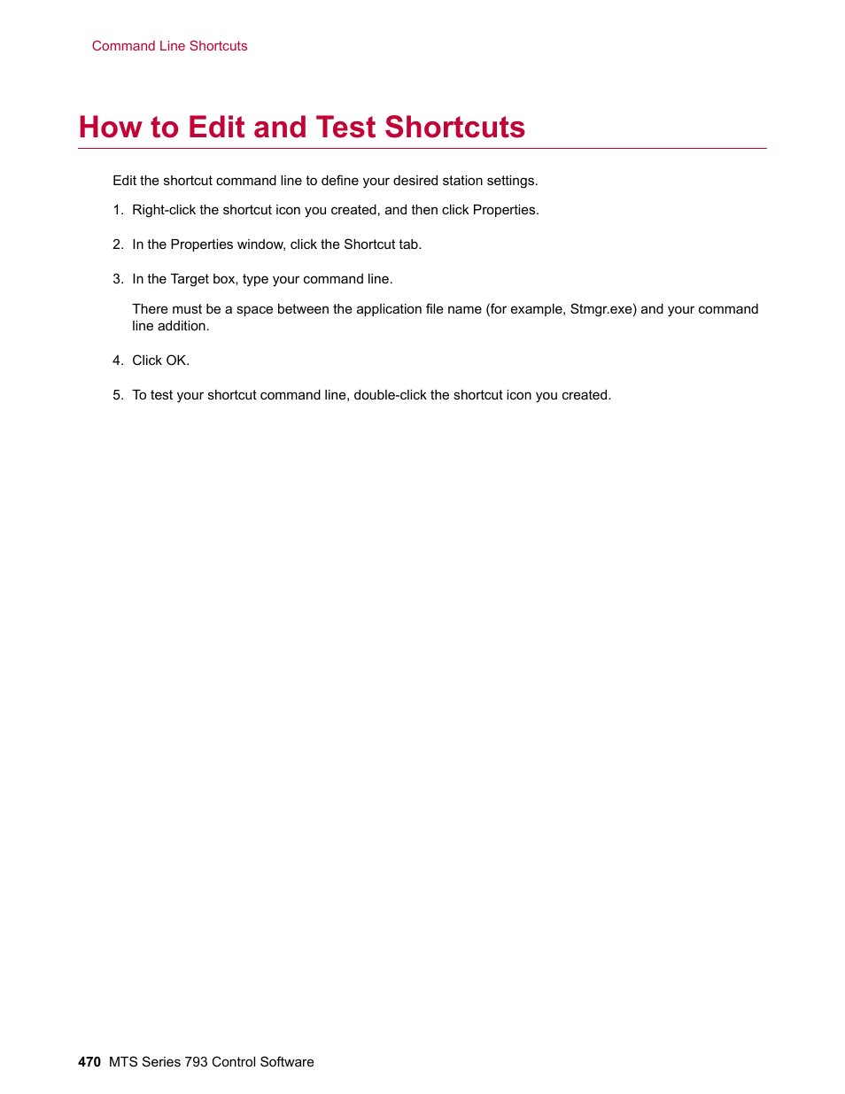 How to edit and test shortcuts | MTS Series 793 User Manual | Page 470 / 490
