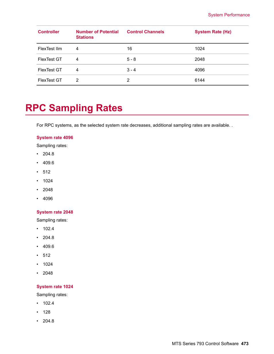 Rpc sampling rates | MTS Series 793 User Manual | Page 473 / 490