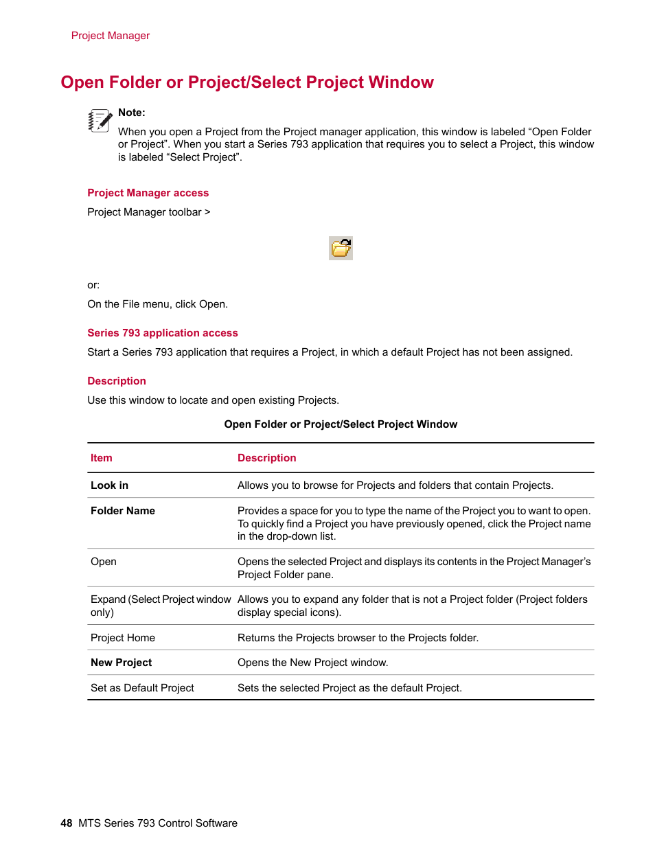 Open folder or project/select project window | MTS Series 793 User Manual | Page 48 / 490