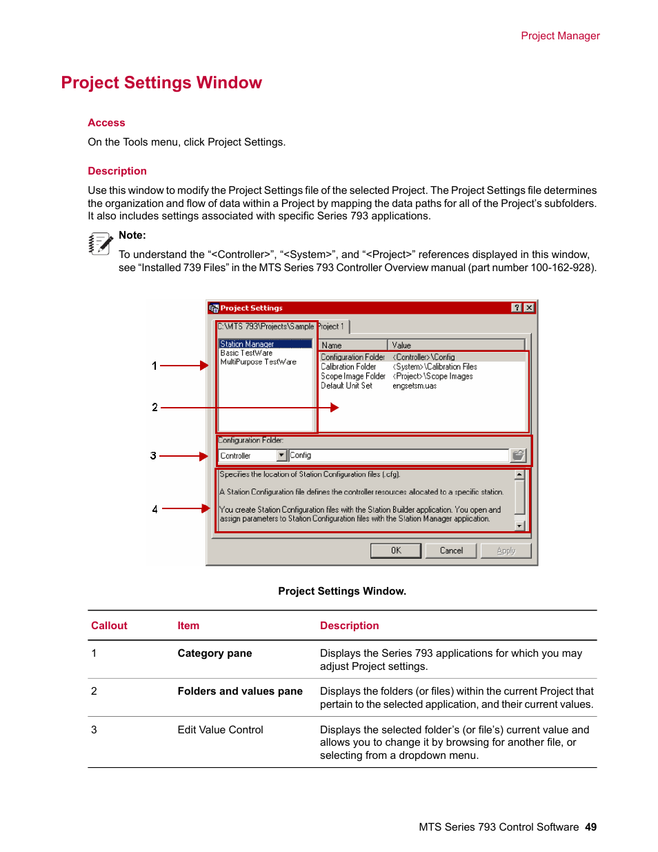 Project settings window | MTS Series 793 User Manual | Page 49 / 490