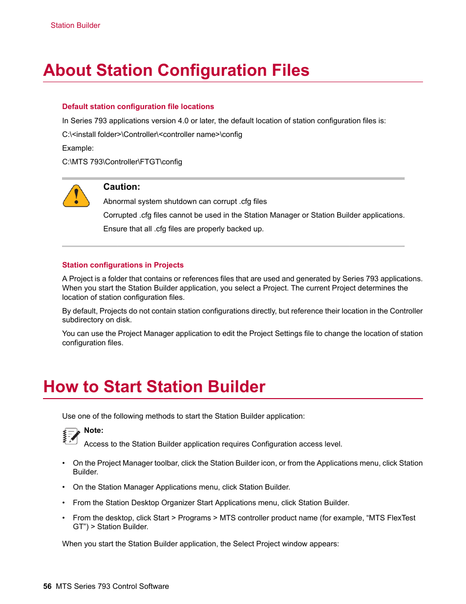 About station configuration files, How to start station builder | MTS Series 793 User Manual | Page 56 / 490