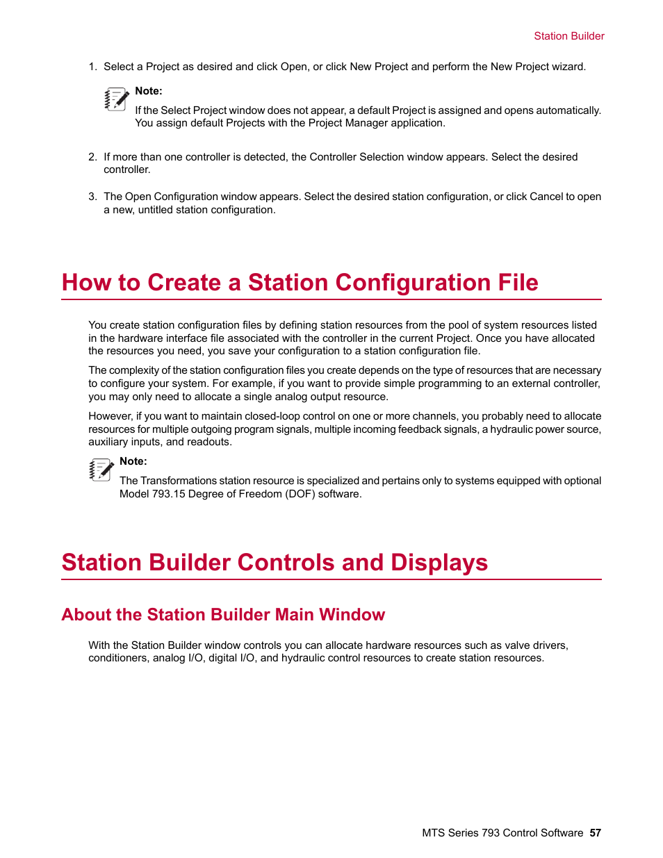 How to create a station configuration file, Station builder controls and displays, About the station builder main window | MTS Series 793 User Manual | Page 57 / 490