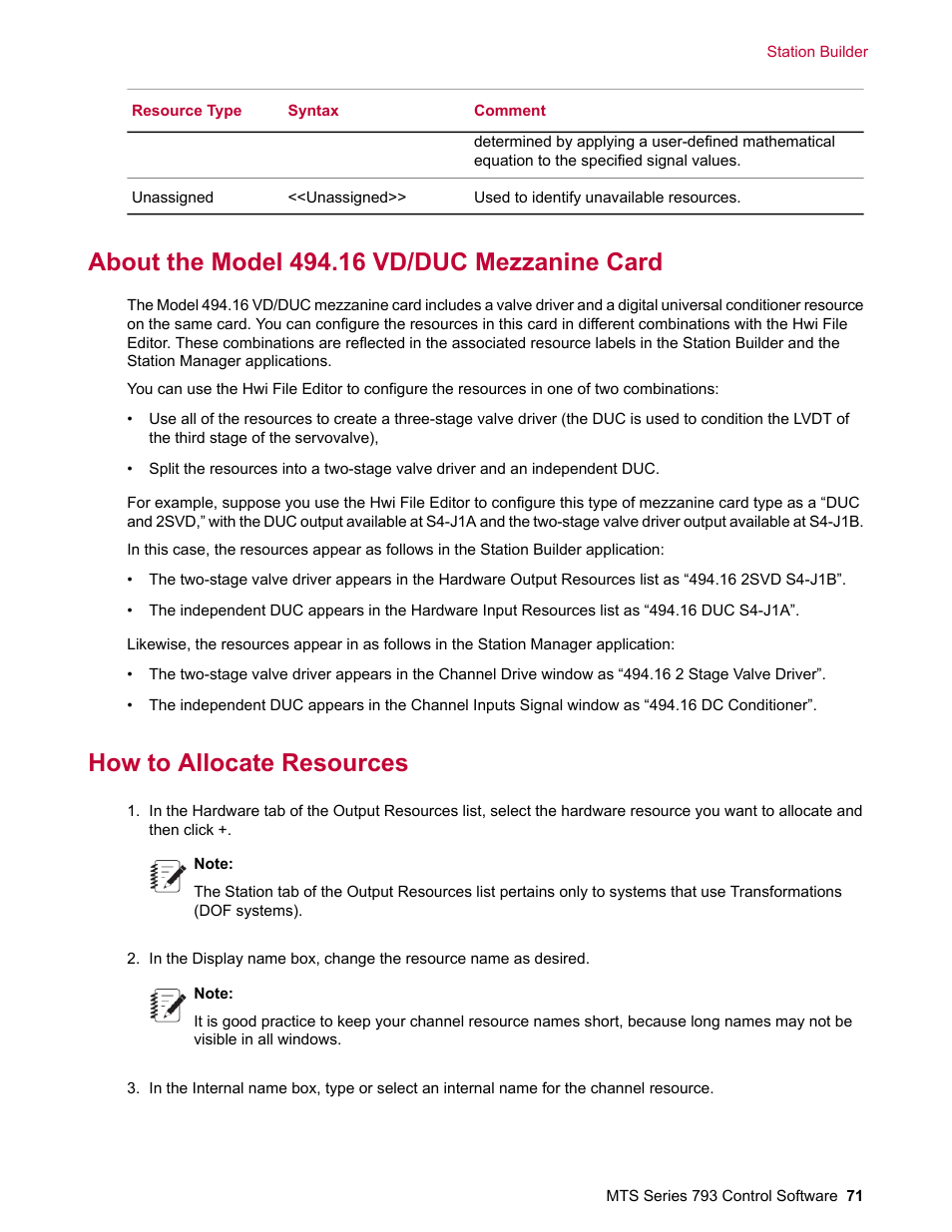 About the model 494.16 vd/duc mezzanine card, How to allocate resources | MTS Series 793 User Manual | Page 71 / 490