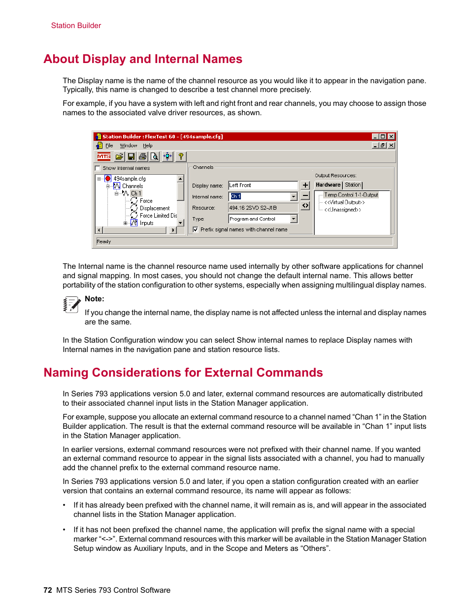 About display and internal names, Naming considerations for external commands | MTS Series 793 User Manual | Page 72 / 490