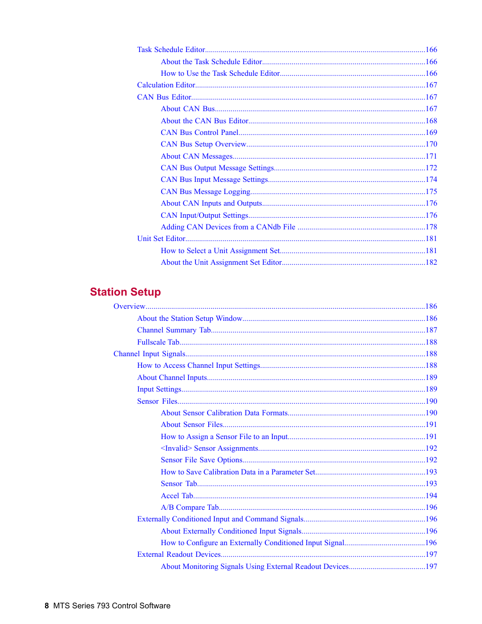 Station setup 185 | MTS Series 793 User Manual | Page 8 / 490